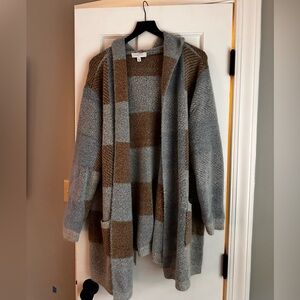 New Directions Textured Gray and Brown Sweater Cardigan